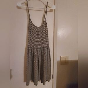 Womens small green and white striped baby doll dress